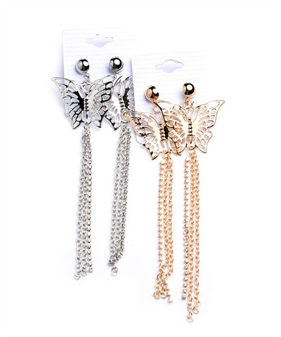 Butterfly Chain and Rhinestone Drop Earrings