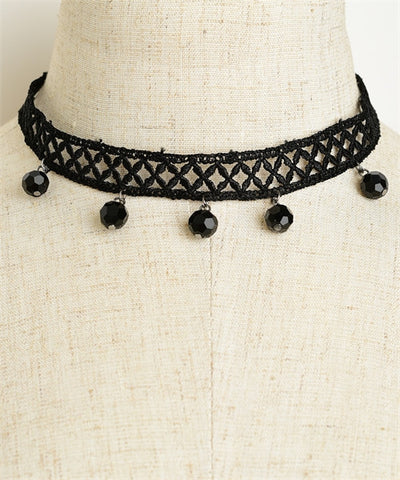 Victorian Inspired Black Beaded Choker Necklace