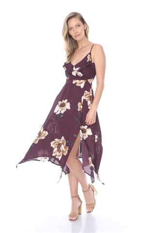 Wine Red Floral Maxi Dress