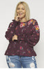 Burgundy Floral Long Sleeve Plus Size Top