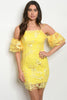 Yellow Lace Overlay Cold Shoulder Dress