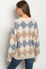 Blue and Brown Argyle Long Sleeve Sweater