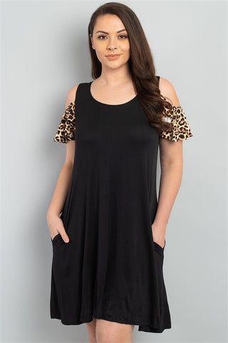 Black Leopard Print Plus Size Dress