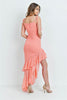 Coral Pink Asymmetrical Hem Maxi Dress