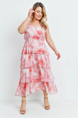 Red and White Tie Dye Plus Size Maxi Dress
