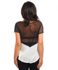 Womens Plus Size White Top with Black Sheer and Sequin Accents