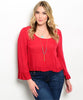 Women's Plus Size Burgundy Red Peasant Top