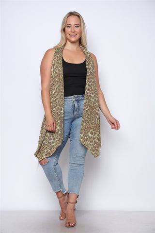 Cheetah Animal Print Plus Size Cardigan Vest