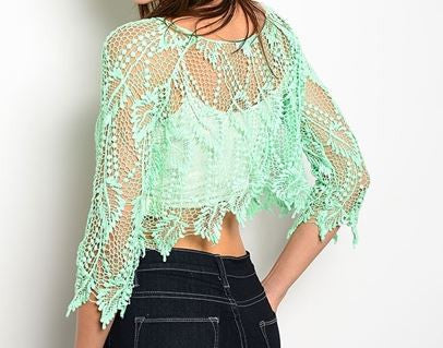 Misses Sexy Mint Crocheted Lace Cover Up Crop Top – Diva's Plus