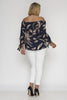 Navy Blue Feather Print Plus Size Top