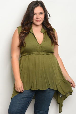 Olive Green Babydoll Plus Size Top