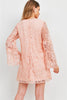 Peach Lace Overlay Bell Sleeve Shift Dress