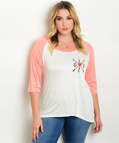 Women's Plus Size Pink and Ivory Vintage Inspired T-Shirt