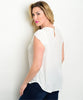 Women's Plus Size White Cap Sleeve Top with Rhinestone Details