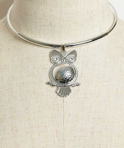 Women's Fashion Silverplated Owl Choker Necklace with Rhinestone Accents