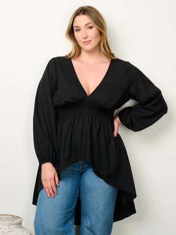 Plus Size Long Sleeve High Low Blouse