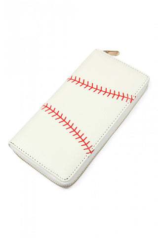 Faux Leather Baseball Inspired Zipper Wallet