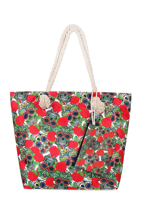 Red and Green Sugar Skull Tote and Wallet