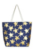 Navy Blue Gold Foil Sea Turtle Tote Bag and Matching Pouch