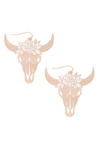 Matte Gold Bull Skull Head Earrings