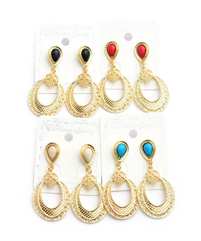 Goldplate Carved Gem Fashion Earrings 2&1/2"