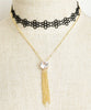 gold plate tassel and stone necklace set 