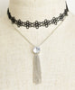 silver plate tassel and stone necklace set 