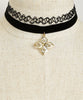 2pc Black Velvet Choker Necklace with Flower Accent