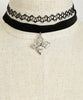 2pc Black Velvet Choker Necklace with Flower Accent