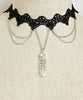 Black Lace Choker Necklace with Feather Accent