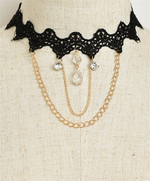 Fashion Choker Necklace with Chain and Bead Accents