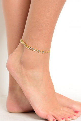 Goldplate Multi Line Rhinestone Ankle Bracelet