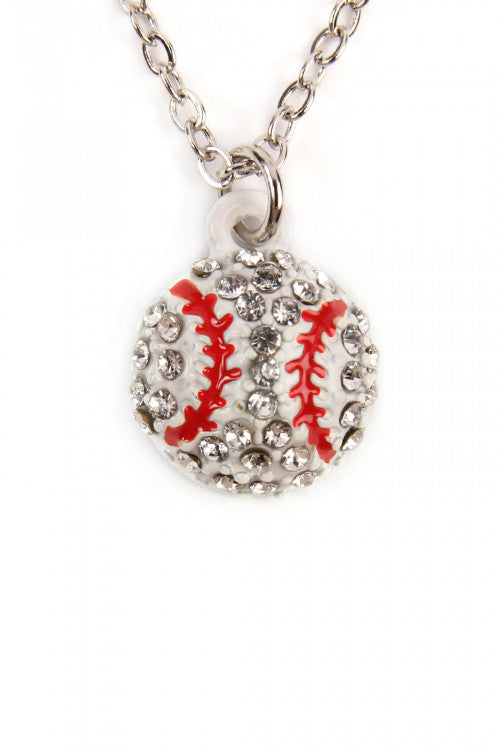Rhinestone Baseball Charm Necklace