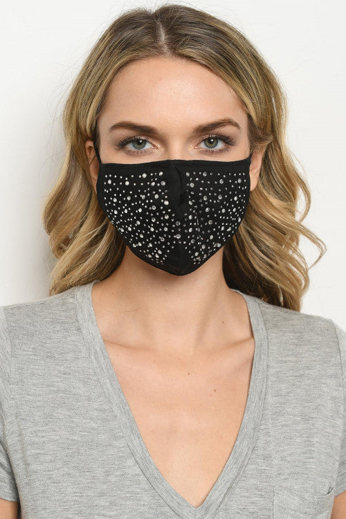 Black Multi Rhinestone Reusable Face Mask