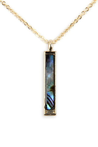 Genuine Abalone Shell Bar Pendant Necklace Gold Plate