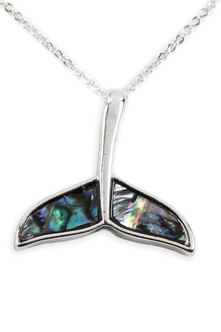 Genuine Abalone Shell Whale Tail Pendant Necklace Silverplate