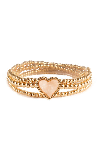 Pink Druzy Stone Heart Bracelet Set