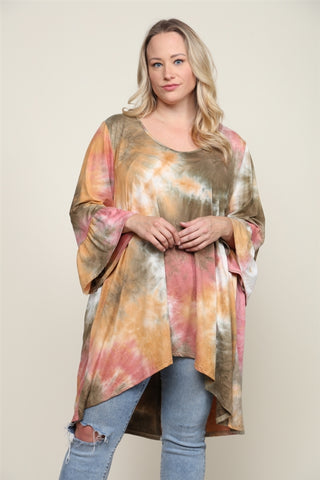 Olive and Pink Tie Dye Plus Size Tunic Top
