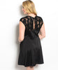 Womans Plus Size Black Dress with Sheer Rose Lace Accents