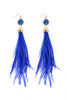 Sapphire Blue Druzy Stone Ostrich Feather Earrings
