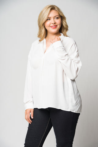 White Long Sleeve Plus Size Blouse