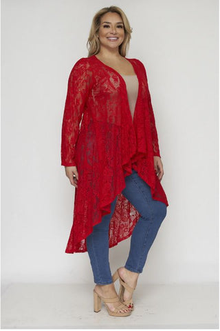 Red Lace Plus Size Duster Cardigan
