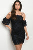 Black and Navy Lace Overlay Cold Shoulder Dress