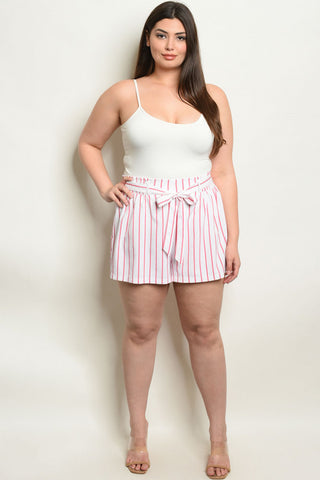 Pink and White Stripe Plus Size Shorts