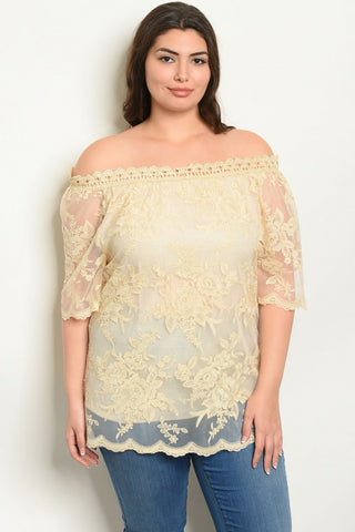 Beige Lace Overlay Plus Size Top