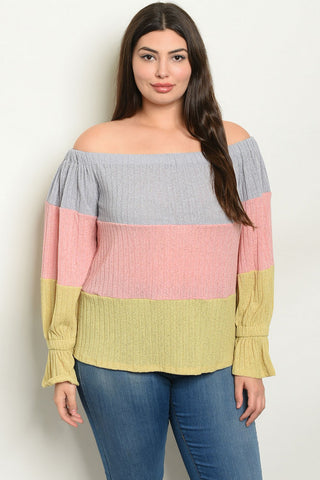 Plus Size Colorblock Cold Shoulder Tunic Sweater