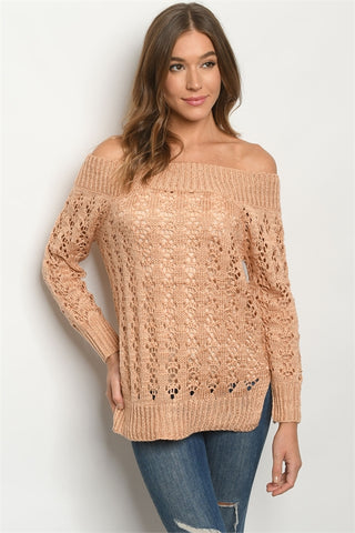 Blush Pink Cold Shoulder Knit Sweater