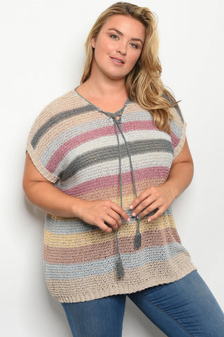 Multi Colored Stripe Plus Size Sweater