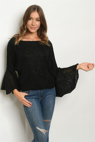 Black Bell  Sleeve Knit Sweater