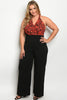 Black and Red Animal Print Halter Plus Size Jumpsuit